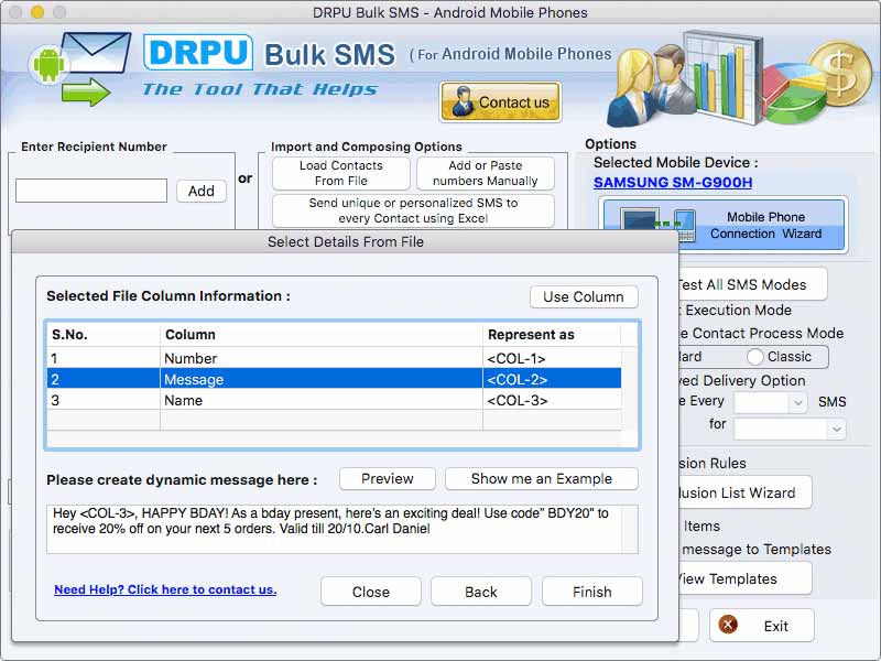 Screenshot of Mac SMS Sender Tool for Android Mobile