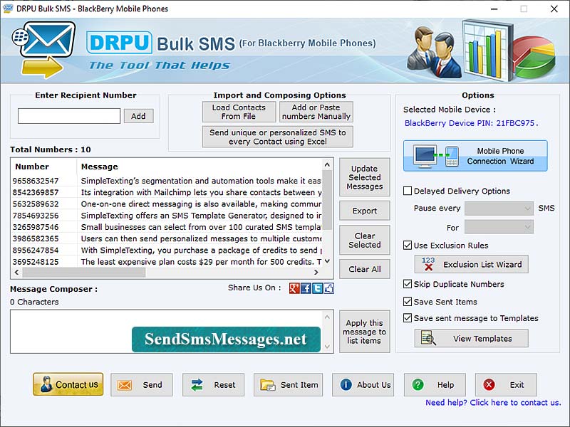 Blackberry Bulk Messages Sender software
