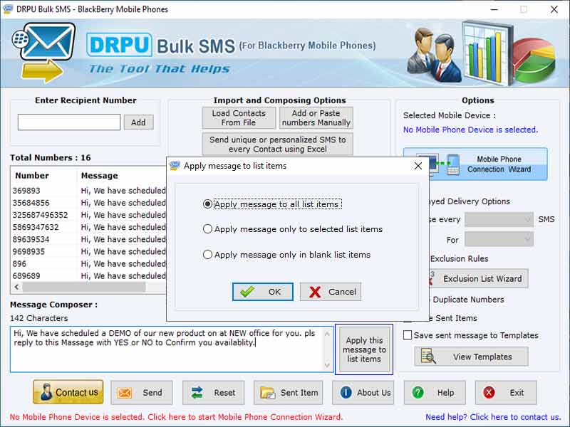 Bulk SMS Software for Blackberry Mobile, Blackberry Mobile Phone SMS Application, Group SMS Software for Blackberry Phone, Blackberry Mobile SMS Messaging Program, Blackberry Mobile Text Messaging Tool, Excel Messaging using Blackberry Phones