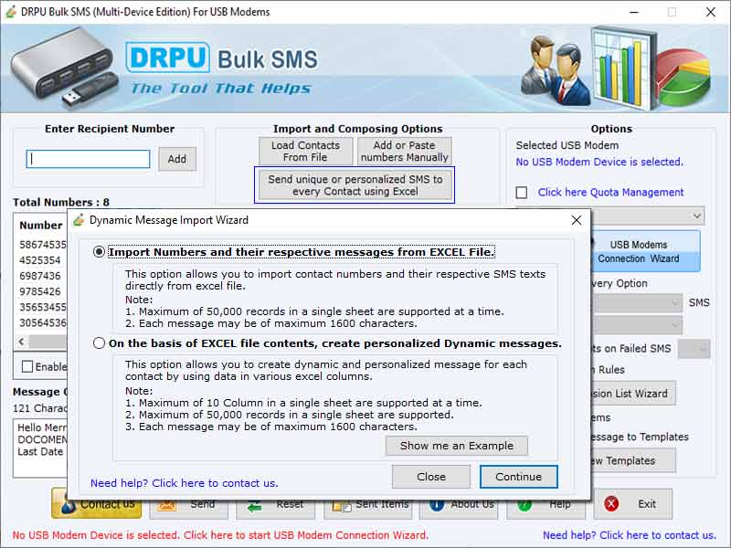 USB Modem Bulk SMS Messaging Program screenshot